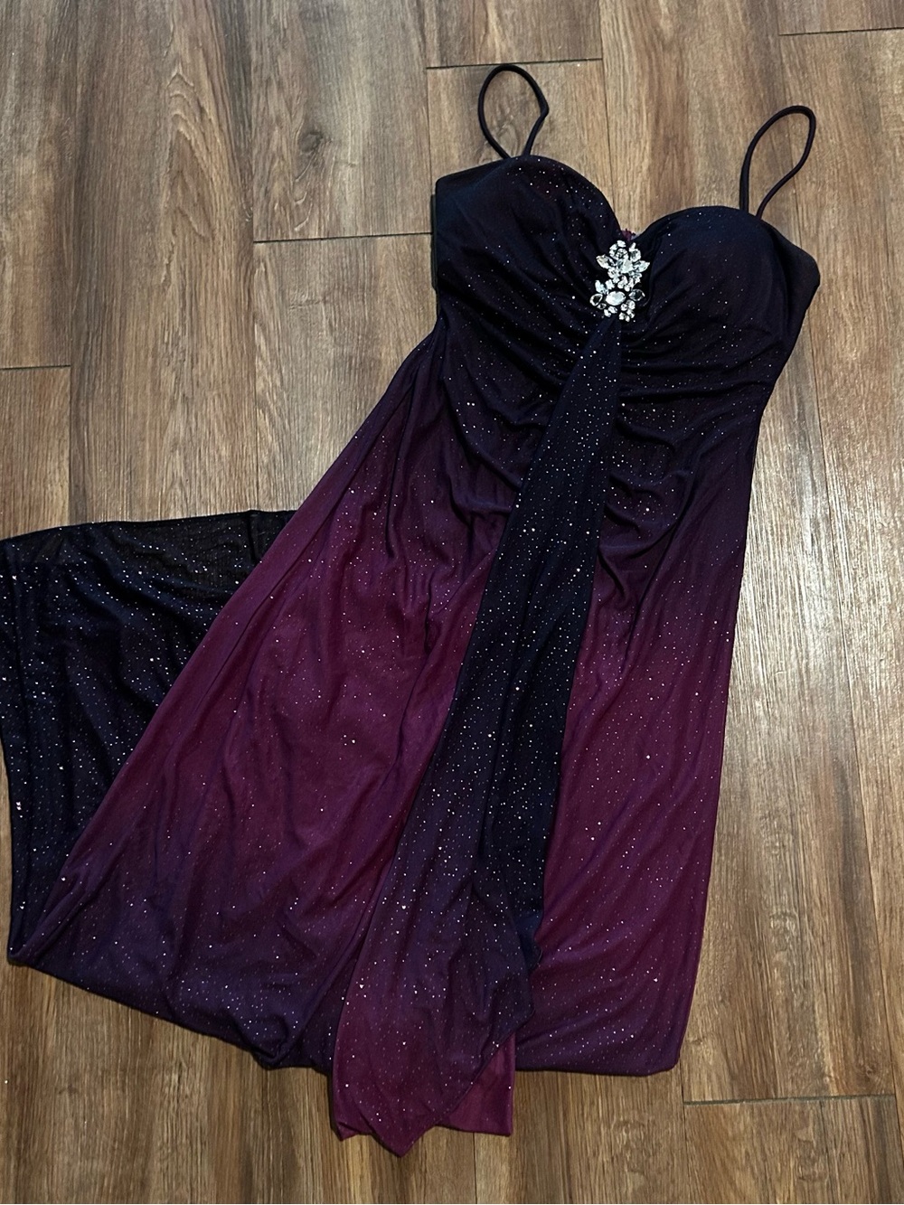 Womens Reign On Y2K Whimsy Goth Black Purple Glitter Rhinestone Formal Maxi 9/10